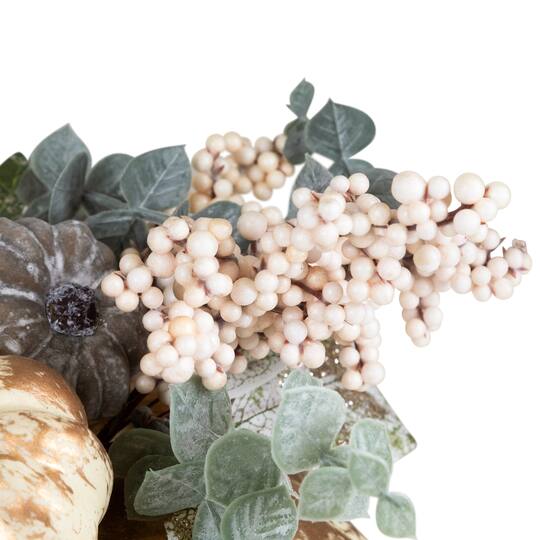10" White & Gold Pinecone & Pumpkin Tabletop Décor